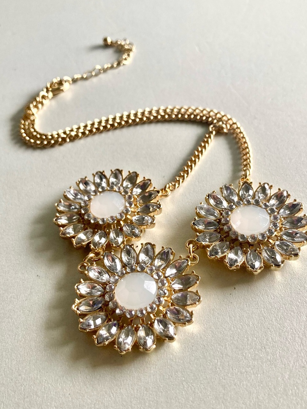 Gold tone Floral Statement Necklace with Opalescent tone Centers